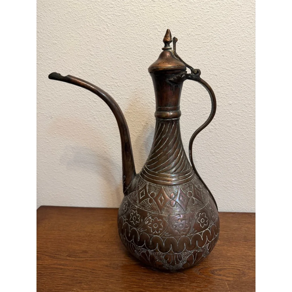 Large Vintage Hand Engraved Copper Brass Dallah Coffee Pot Middle Eastern Tea Ew